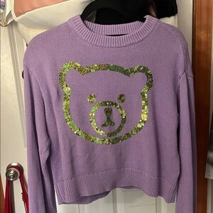 Teddy Fresh Purple Sweater with Gold Bear Design